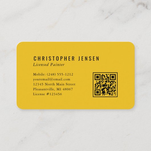 Carte De Visite Painter QR Code Bold Black Yellow Rounded Painting (Dos)