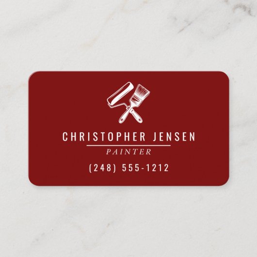 Carte De Visite Painter QR Code Burgundy Red Rounded Painting (Devant)