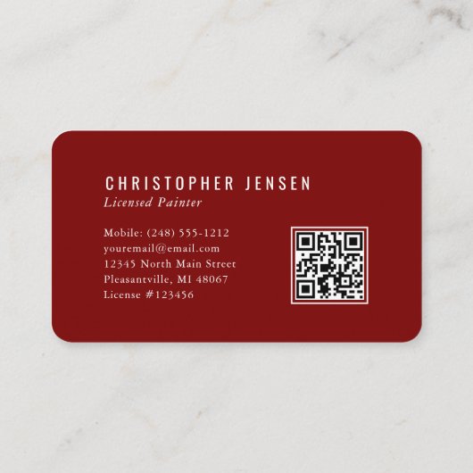 Carte De Visite Painter QR Code Burgundy Red Rounded Painting (Dos)