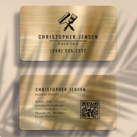 Carte De Visite Painter QR Code Gold Black Metallic Rounded