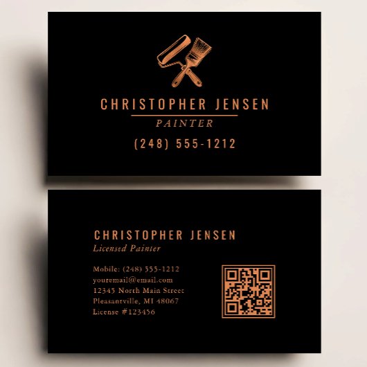 Carte De Visite Painter QR Code Painting Business Black Copper