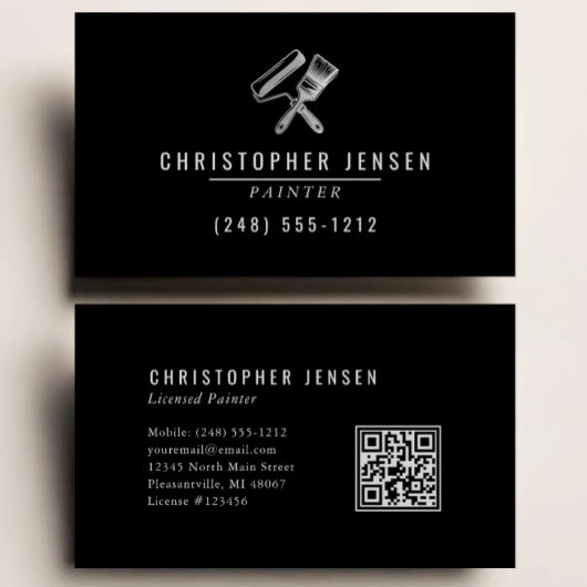 Carte De Visite Painter QR Code Painting Business Black Silver