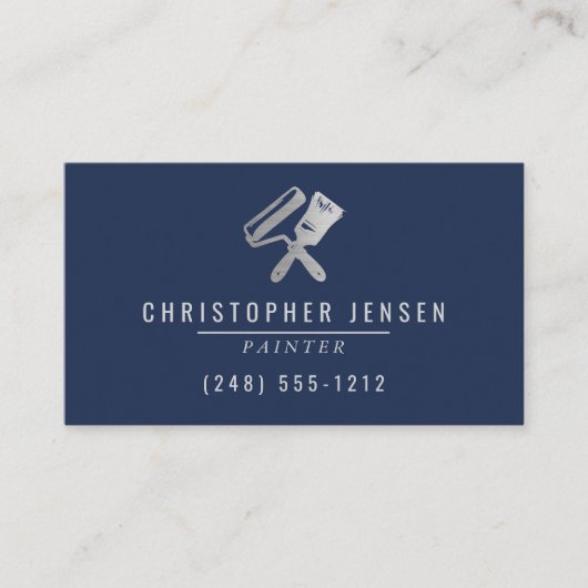 Carte De Visite Painter QR Code Painting Business Navy Blue Silver (Devant)