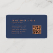 Carte De Visite Painter QR Code Painting Navy Blue Copper Rounded (Dos)