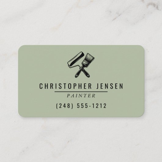 Carte De Visite Painter QR Code Sage Green Black Rounded Painting (Devant)