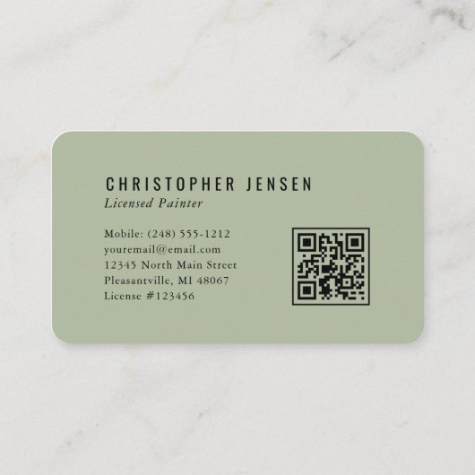 Carte De Visite Painter QR Code Sage Green Black Rounded Painting (Dos)