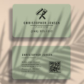 Carte De Visite Painter QR Code Sage Green Black Rounded Painting
