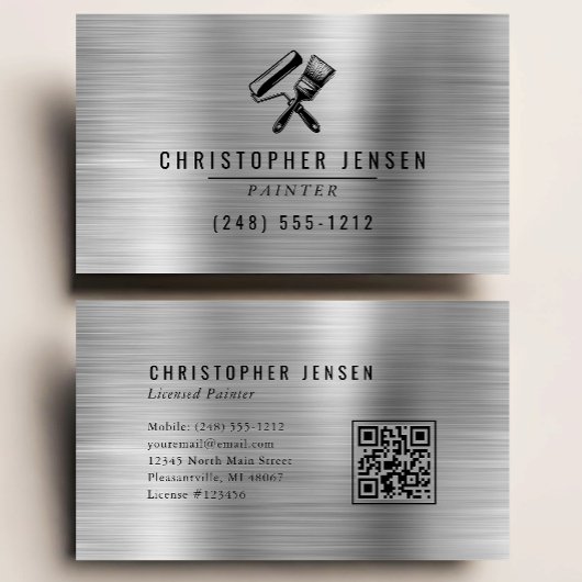 Carte De Visite Painter QR Code Silver Black Metallic Painting