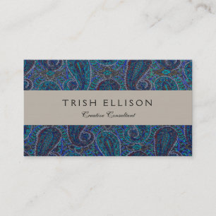 Carte De Visite Paisley Blue Indian Boho Motif