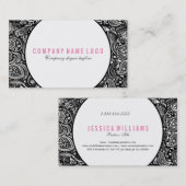 Carte De Visite Paisley Florale Noir Et Blanc (Devant / Derrière)