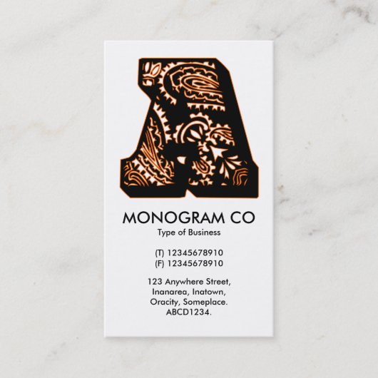 Carte De Visite Paisley Monogram - A (Devant)