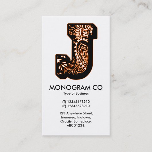 Carte De Visite Paisley Monogram - J (Devant)