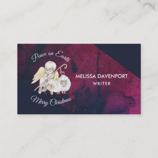 Carte De Visite Paix sur Terre Pasteur Ange avec Agneaux (Devant)