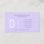 Carte De Visite Pale Lavande Monogramme Moderne Professionnel (Dos)