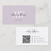 Carte De Visite Pale Lavender Monogramme Typographie Script Code Q (Devant / Derrière)