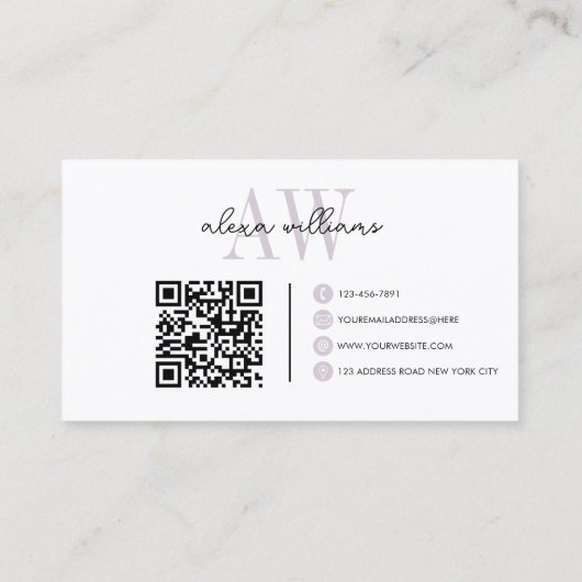 Carte De Visite Pale Lavender Monogramme Typographie Script Code Q (Dos)