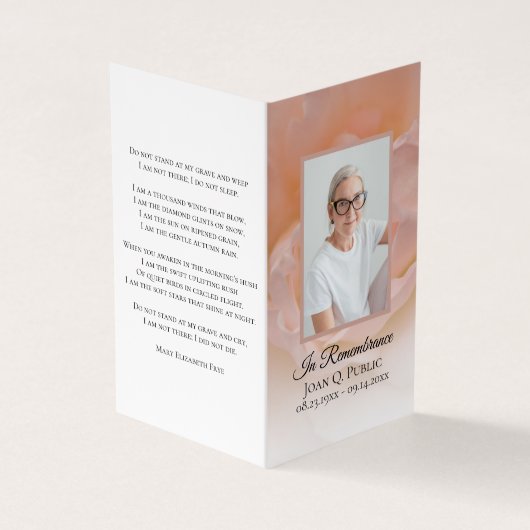 Carte De Visite Pale Rose Fleur Fleur funéraire Prière commémorati (Extérieur)