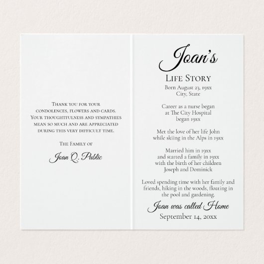 Carte De Visite Pale Rose Fleur Fleur funéraire Prière commémorati (Intérieur déplié)