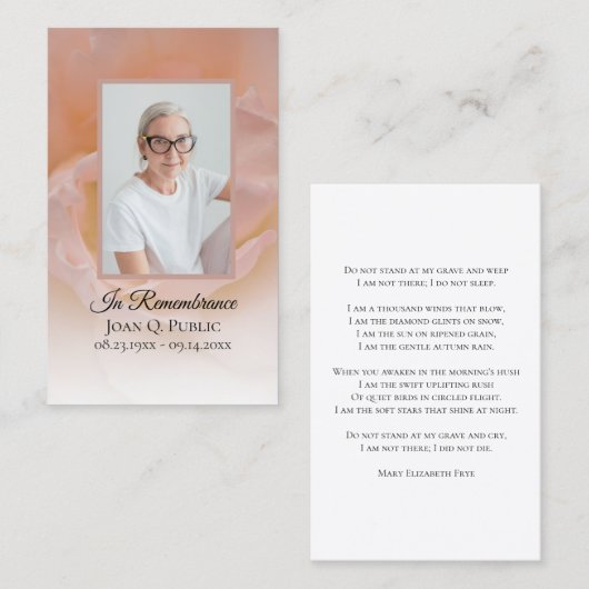 Carte De Visite Pale Rose Fleur Fleur funéraire Prière commémorati (Devant / Derrière)