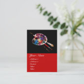 Carte De Visite PALETTE ET BROUILLES DE COULEUR ARTISTE, Rouge Noi (Debout devant)