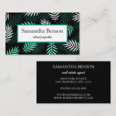 Carte De Visite Palm Feuille Tropical Island Carré vert et blanc (Devant / Derrière)