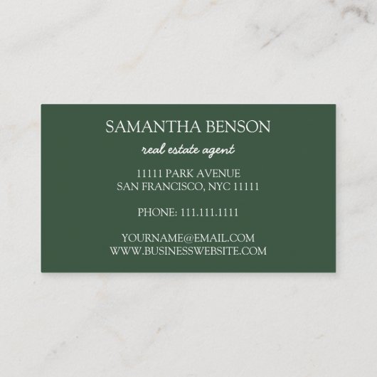 Carte De Visite Palm Feuille Tropical Island Carré vert et blanc (Dos)