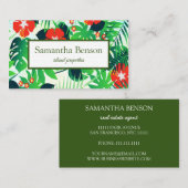 Carte De Visite Palm Feuille Tropical Island Carré vert et blanc (Devant / Derrière)