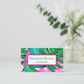 Carte De Visite Palm Feuille Tropical Island Carré vert et blanc (Debout devant)