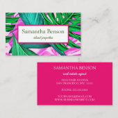 Carte De Visite Palm Feuille Tropical Island Carré vert et blanc (Devant / Derrière)