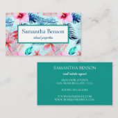 Carte De Visite Palm Feuille Tropical Island Carré vert et blanc (Devant / Derrière)