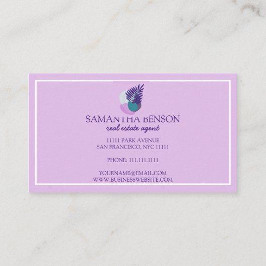 Carte De Visite Palm Feuille Tropical Island Vert & Blanc (Dos)