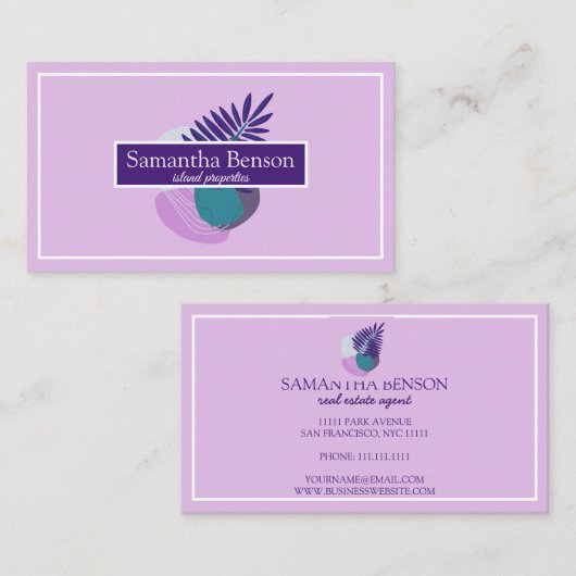 Carte De Visite Palm Feuille Tropical Island Vert & Blanc (Devant / Derrière)