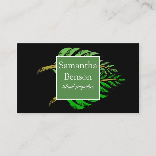 Carte De Visite Palm Feuille Tropical Island Vert & Blanc (Devant)
