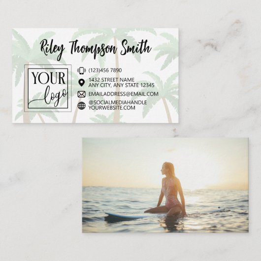 Carte De Visite Palm Tree Arrière - plan Ajouter logo & photo (Devant / Derrière)