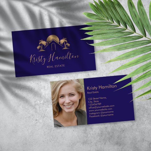 Carte De Visite palm tree immobilier maison professionnelle ajoute