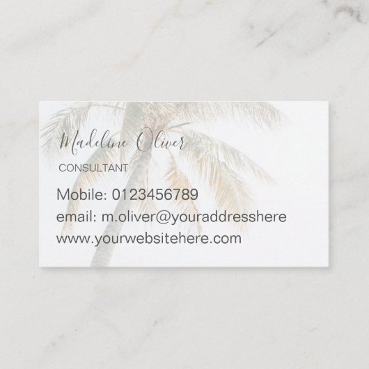 Carte De Visite Palm Tree Tropical Modern (Dos)