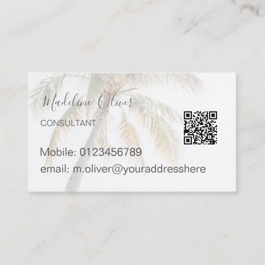 Carte De Visite Palm Tree Tropical Modern QR Code (Dos)