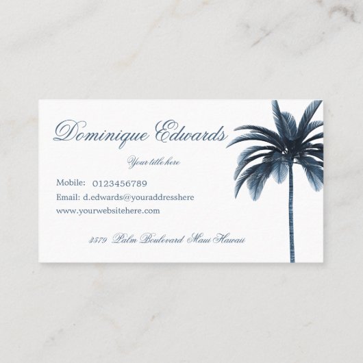 Carte De Visite Palm Tree Tropical Style Blue Professional (Dos)