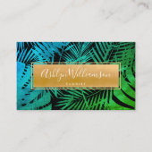 Carte De Visite Palme tropicale élégant or turquoise vert ombre sc (Devant)