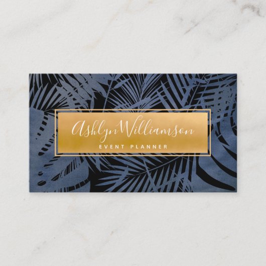 Carte De Visite Palme tropicale élégante marine écriture script ty (Devant)