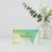 Carte De Visite palme tropicale nature art turquoise bleu et blanc (Debout devant)