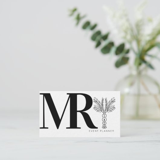 Carte De Visite Palmier blanc noir monochrome moderne (Debout devant)