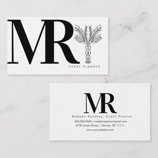 Carte De Visite Palmier blanc noir monochrome moderne (Devant / Derrière)