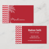 Carte De Visite Palmier d'été; Alizarin Crimson Chevron; zig zag (Devant / Derrière)
