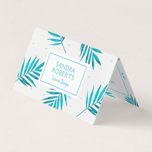 Carte De Visite Palmier feuille motif turquoise et blanc (Devant)