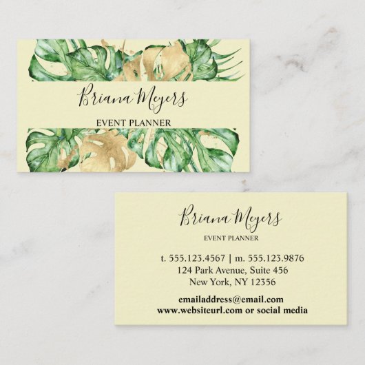 Carte De Visite Palmier Feuille or Tropique Jaune vert (Devant / Derrière)