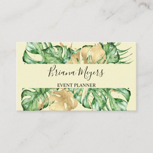 Carte De Visite Palmier Feuille or Tropique Jaune vert (Devant)