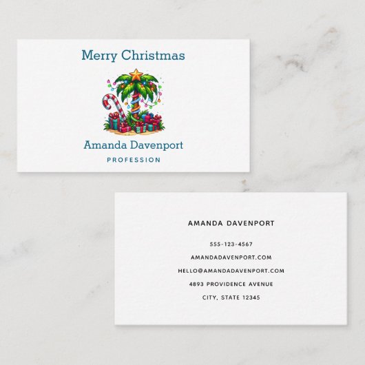 Carte De Visite Palmier tropical Joyeux Noël (Devant / Derrière)