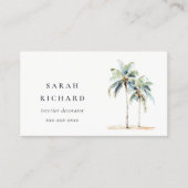 Carte De Visite Palmiers côtiers tropicaux Aquarelle Bleu Vert (Devant)