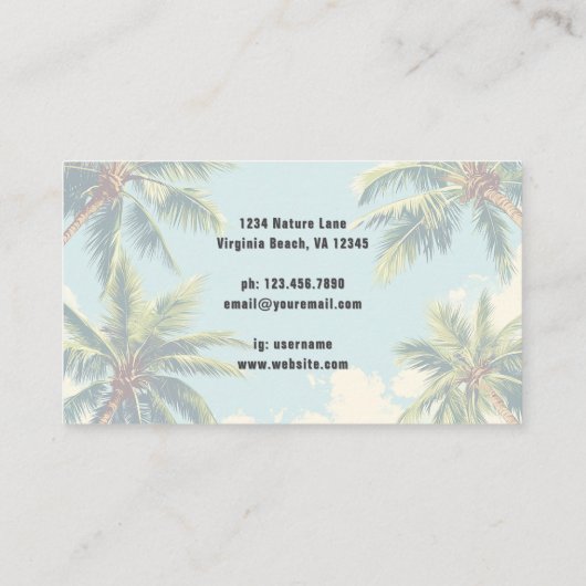 Carte De Visite Palmiers Côtiers Tropicaux Plage Rétro (Dos)